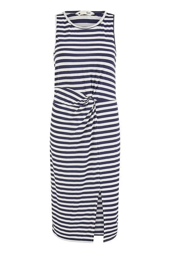Yumi Navy Striped Jersey Ruched Midi Dress