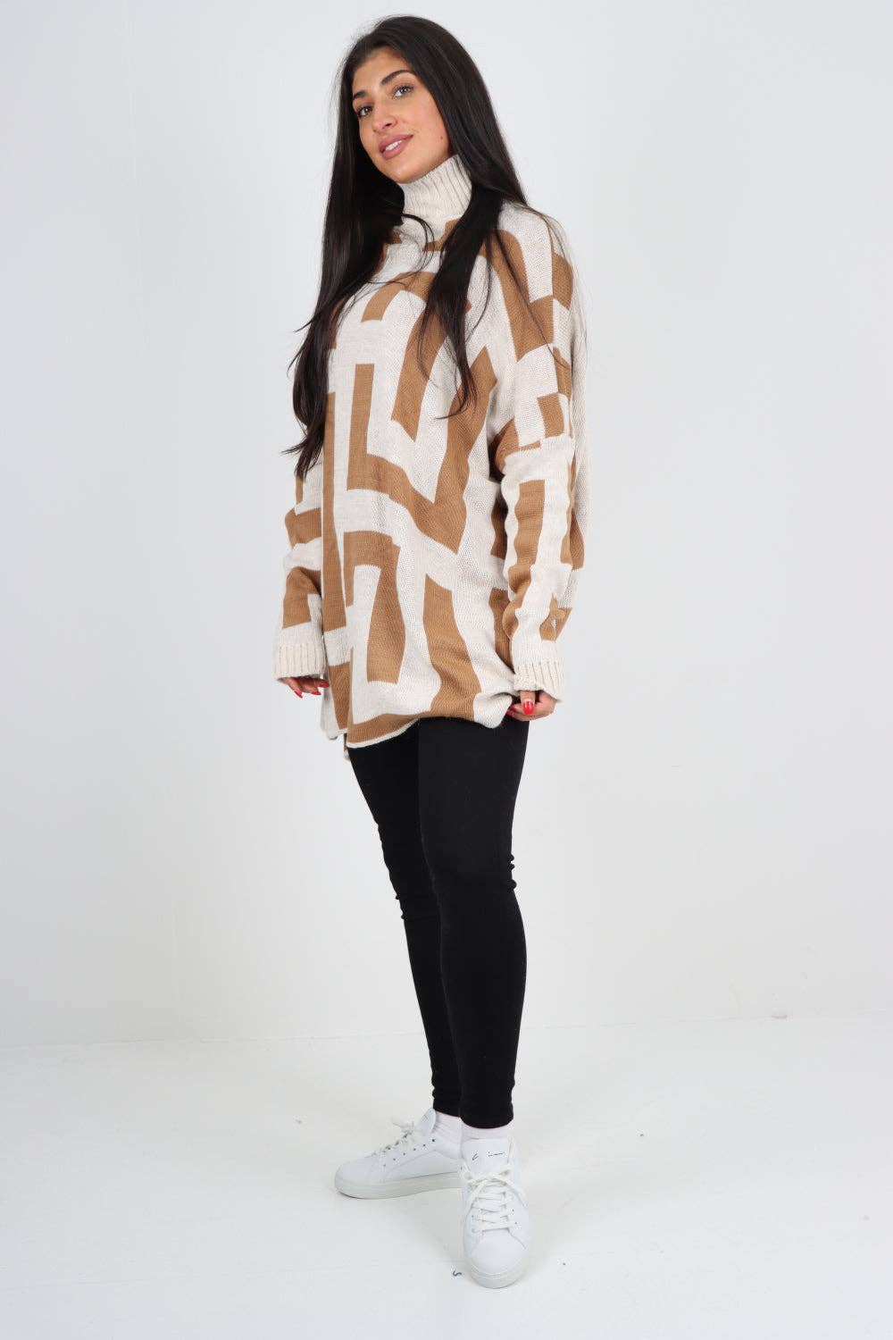 Italian High Neck Fendi Print Knitted Jumper