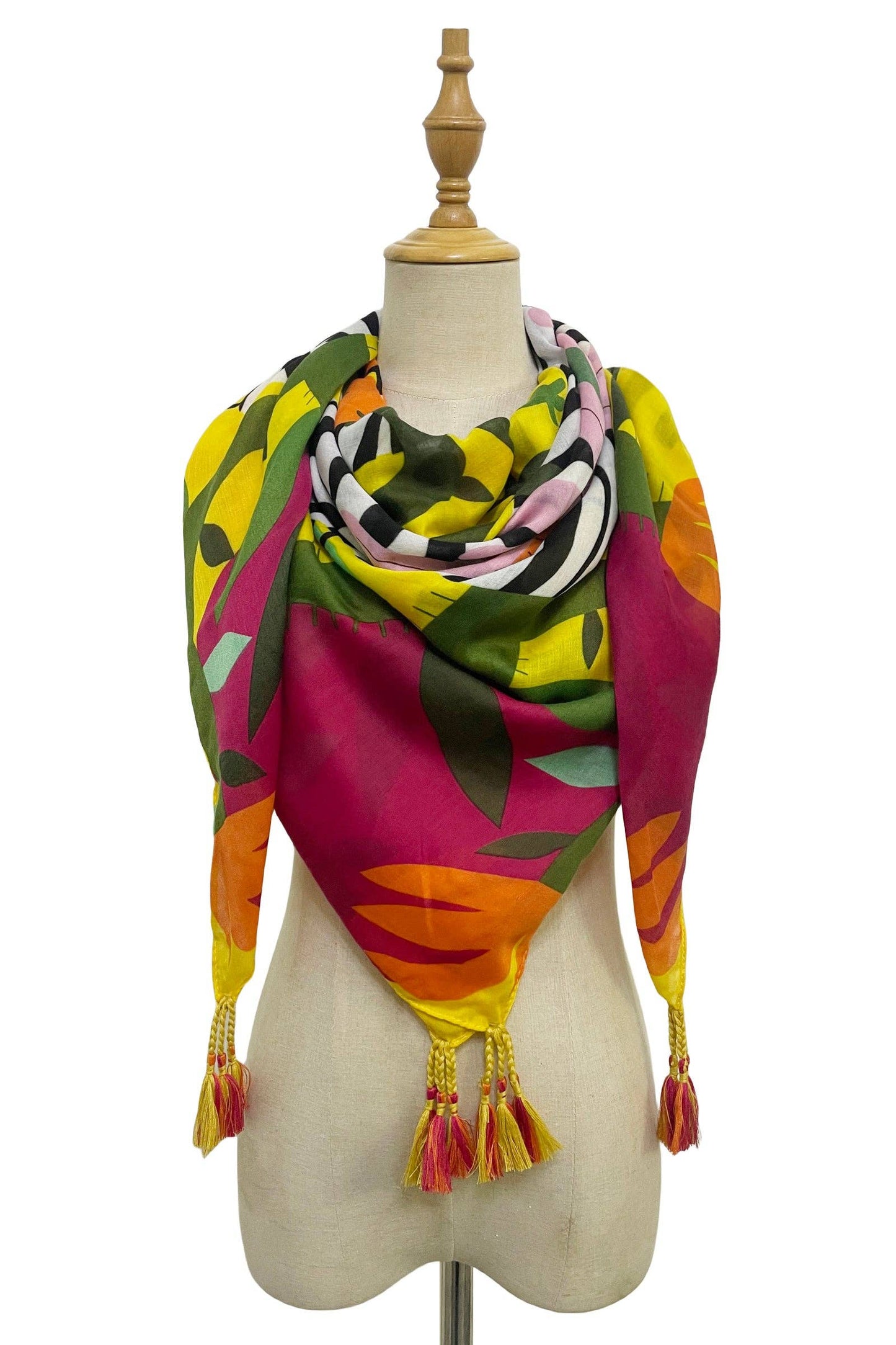 Bright Zebra Jungle Print Square Scarf: Yellow