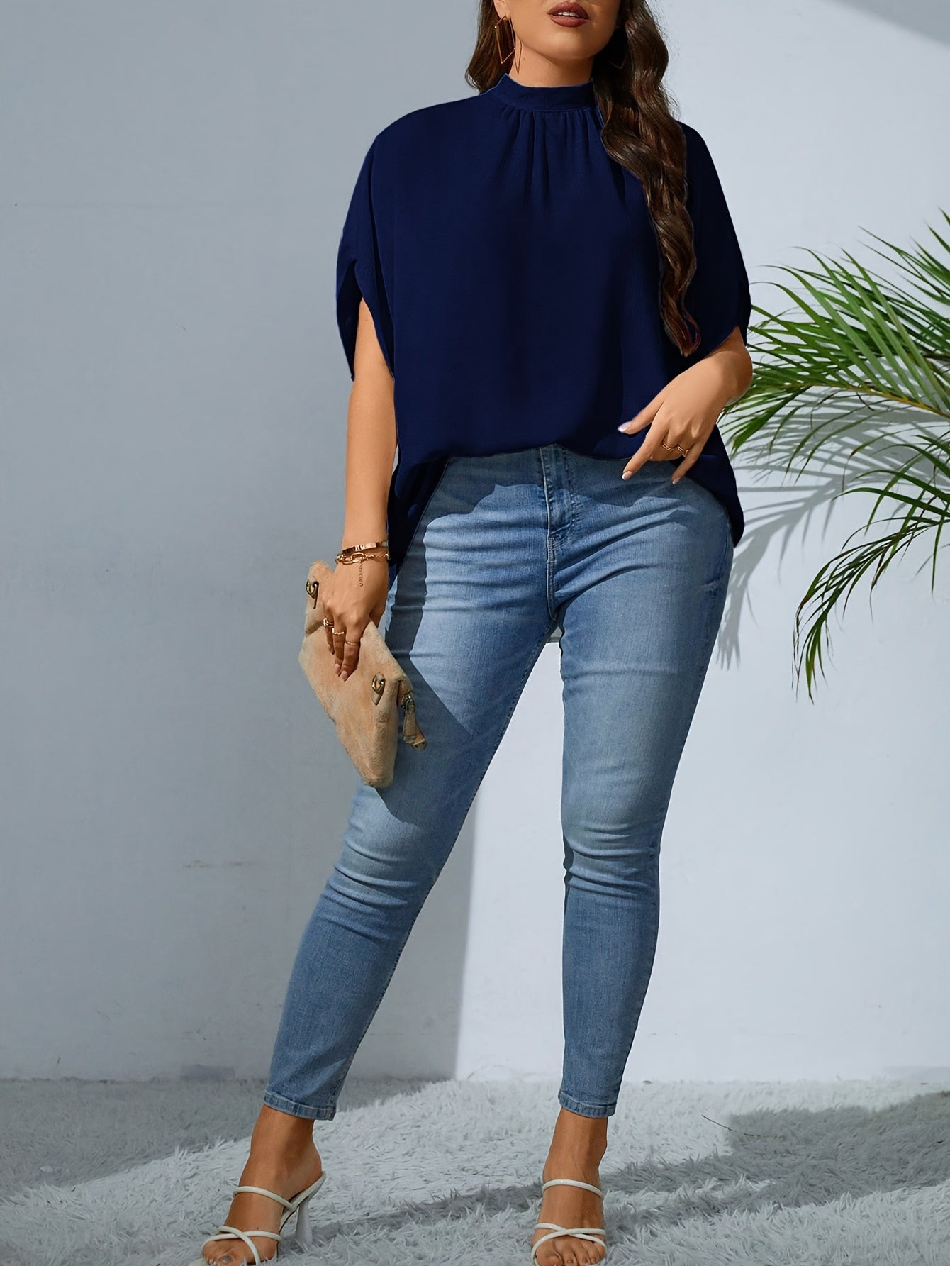 Plus Size Womens Batwing T-Shirt - Stylish Casual Tie Back with Cut Out Detail