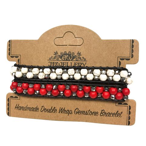 Double Wrap Bracelet - 50/50 Rubystone & White Agate