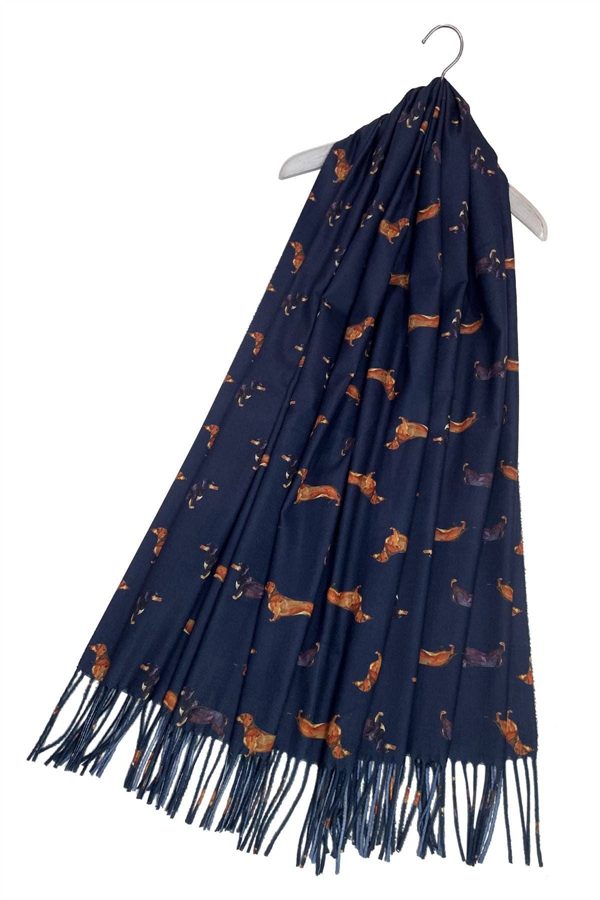 Dachshund Sausage Dog Print Tassel Scarf: Green