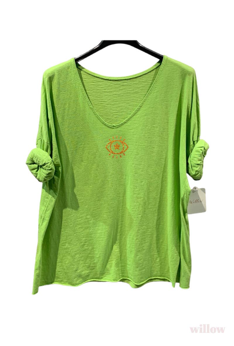 Plain cotton top with long sleeves eye logo: Khaki