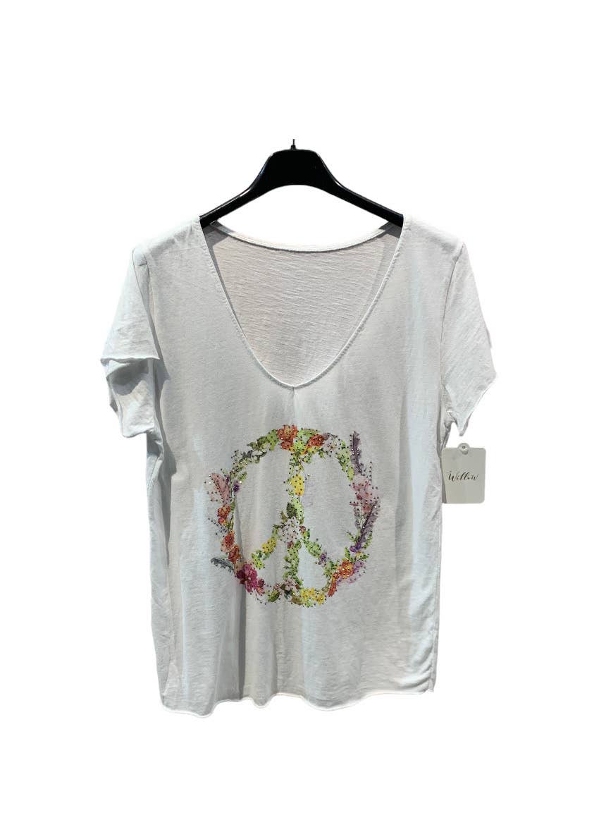 Peace rhinestone T-shirt