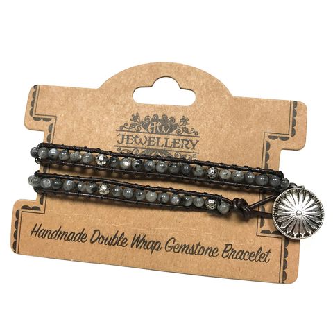 Double Wrap Bracelet - Grey Stone & Mini Globes