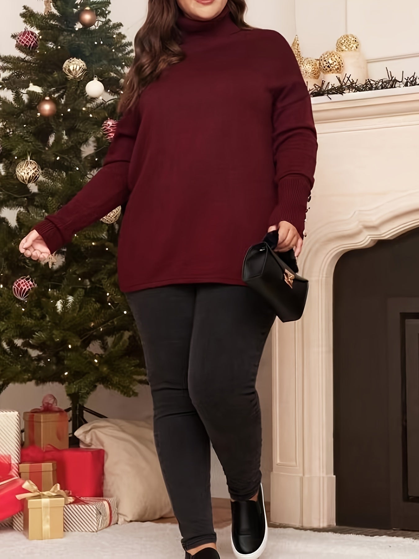 Plus Size Elegant Sweater, Women's Plus Button Jumper
