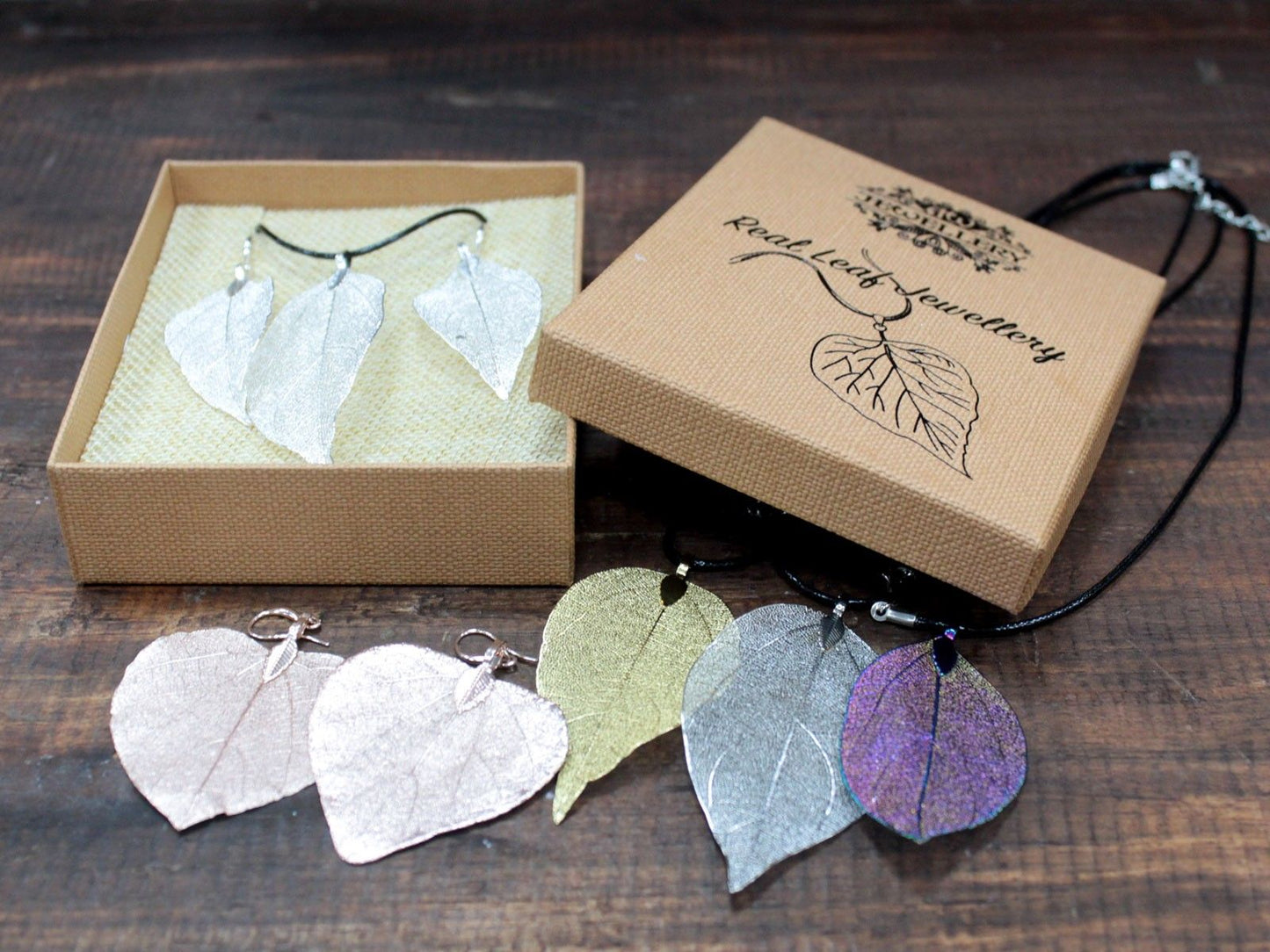 Necklace & Earring Set - Bravery Leaf - Blue