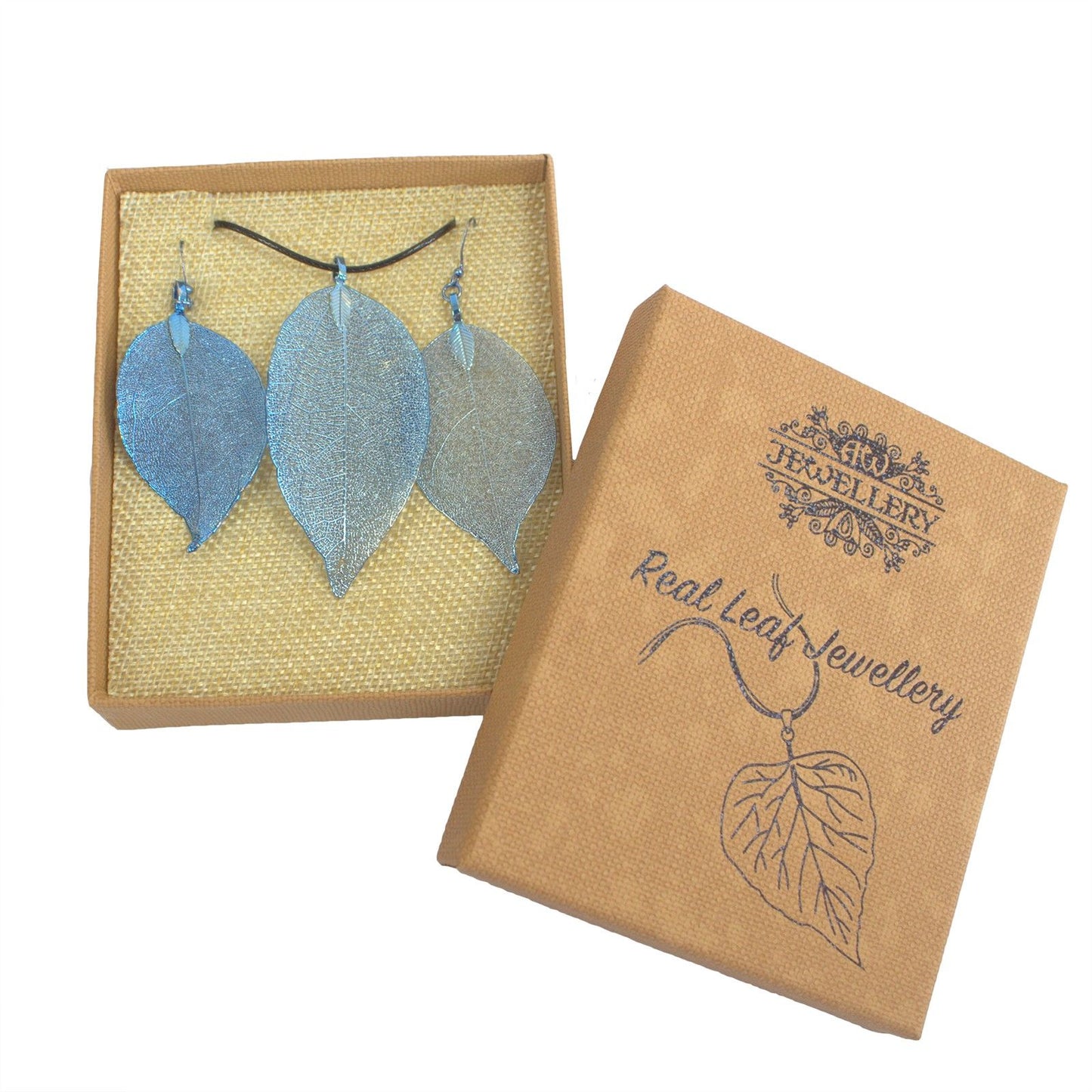 Necklace & Earring Set - Bravery Leaf - Blue