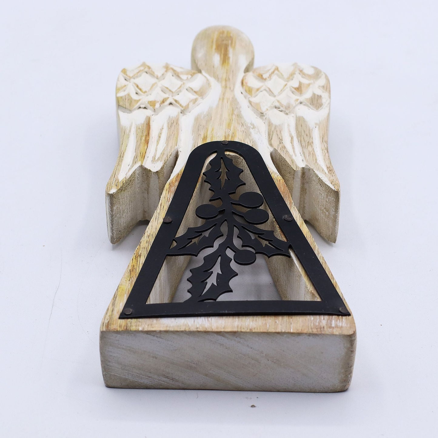Mango Wood Angel - Whitewash with Iron Decor Cut Out