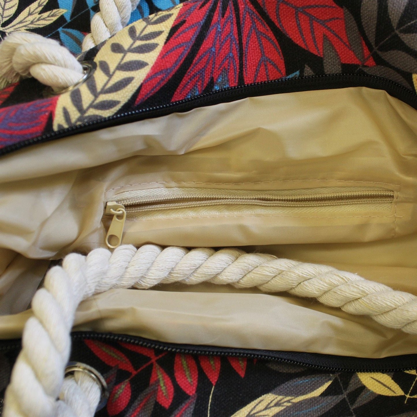 Rope Handle Bag - Red And Blue Flowers