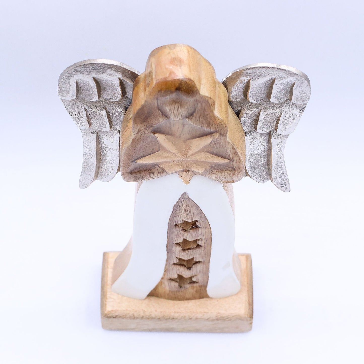 Large Mango Wood Star Angel Metal Wings & Enamel Detail