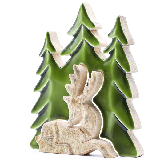 Lost in the Forrest -  Stag in the Forrest 3D Wooden Decoration - 23x20cm