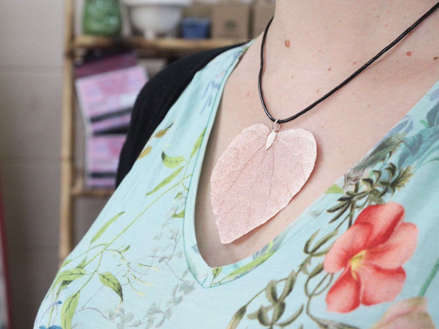 Necklace & Earring Set - Heart Leaf - Pewter