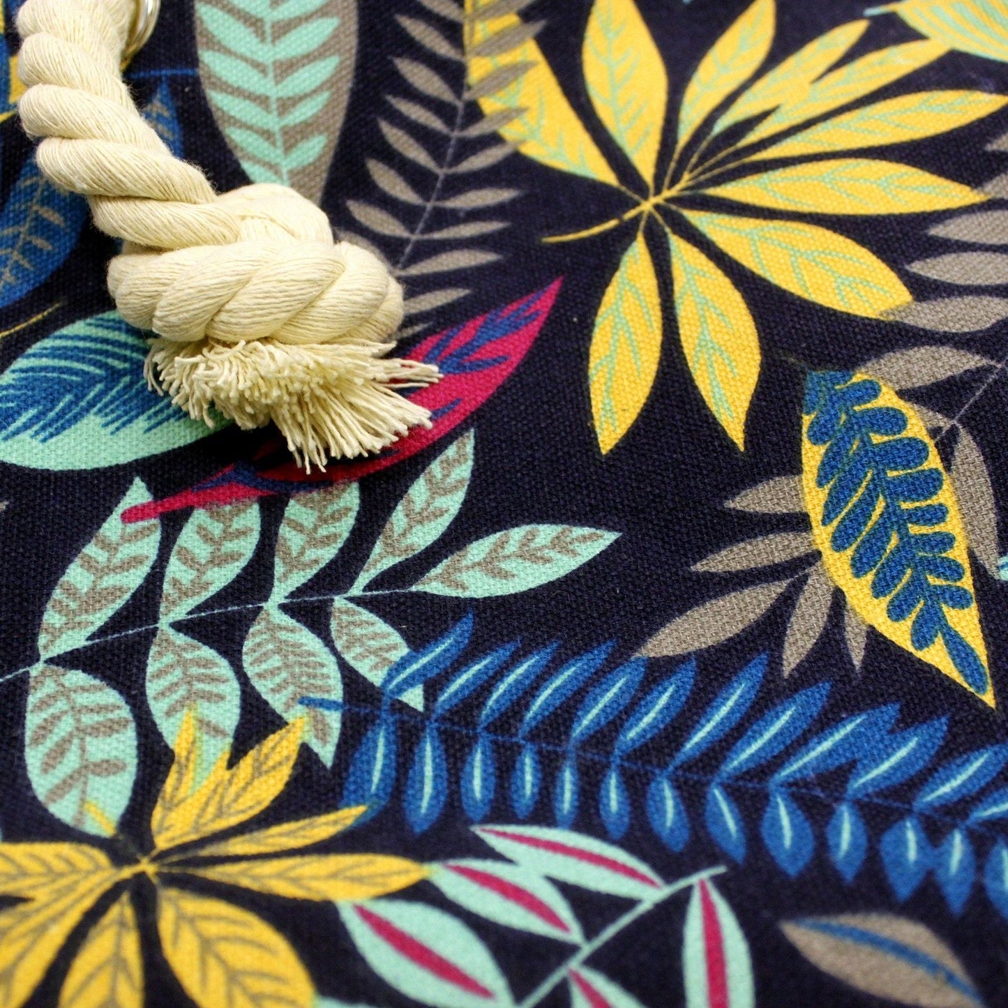 Rope Handle Bag - Teal And Blue Flowers