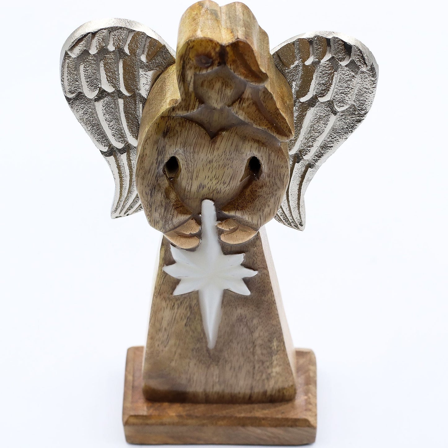 Large Mango Wood Peace Angel Metal Wings & Enamel Detail
