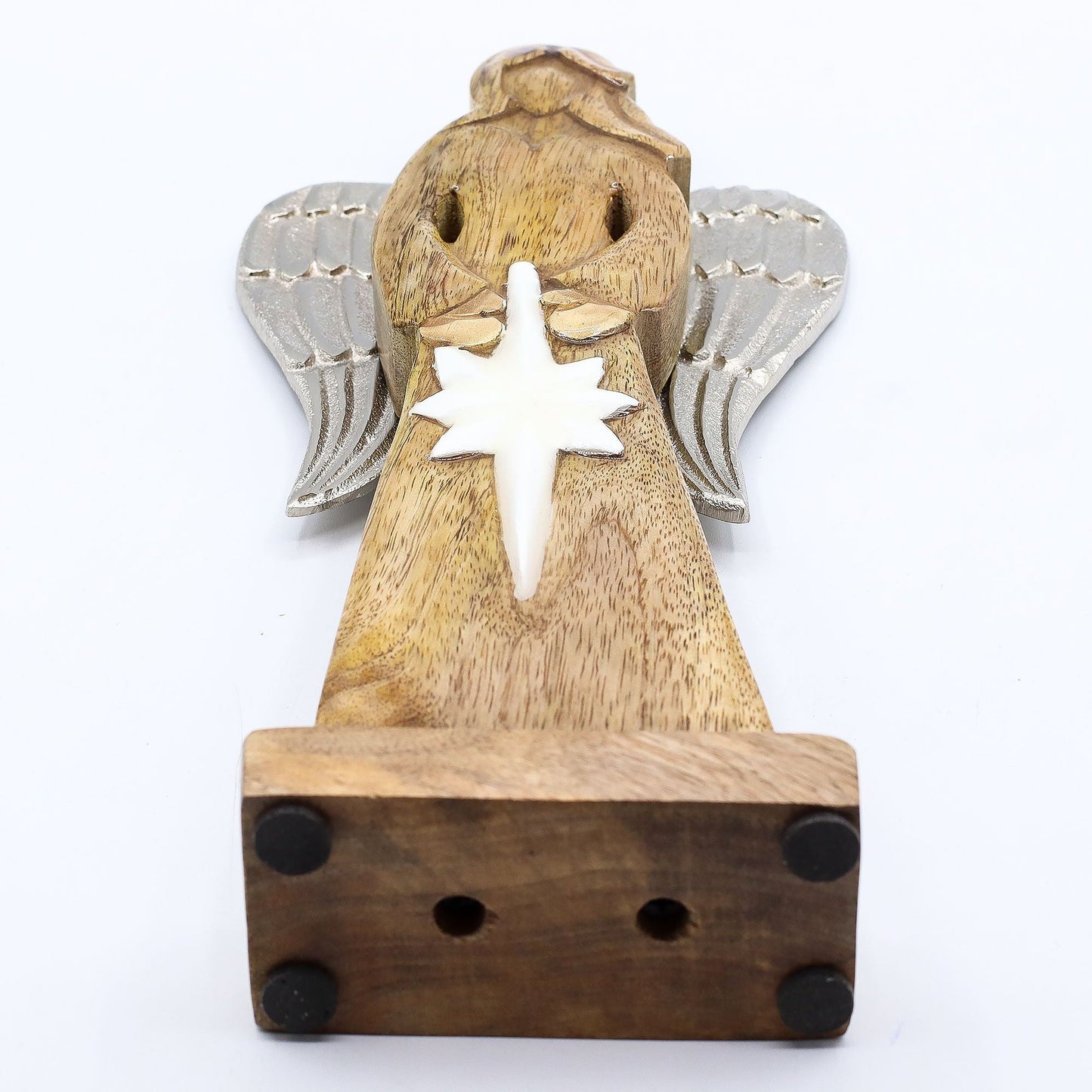 Large Mango Wood Peace Angel Metal Wings & Enamel Detail