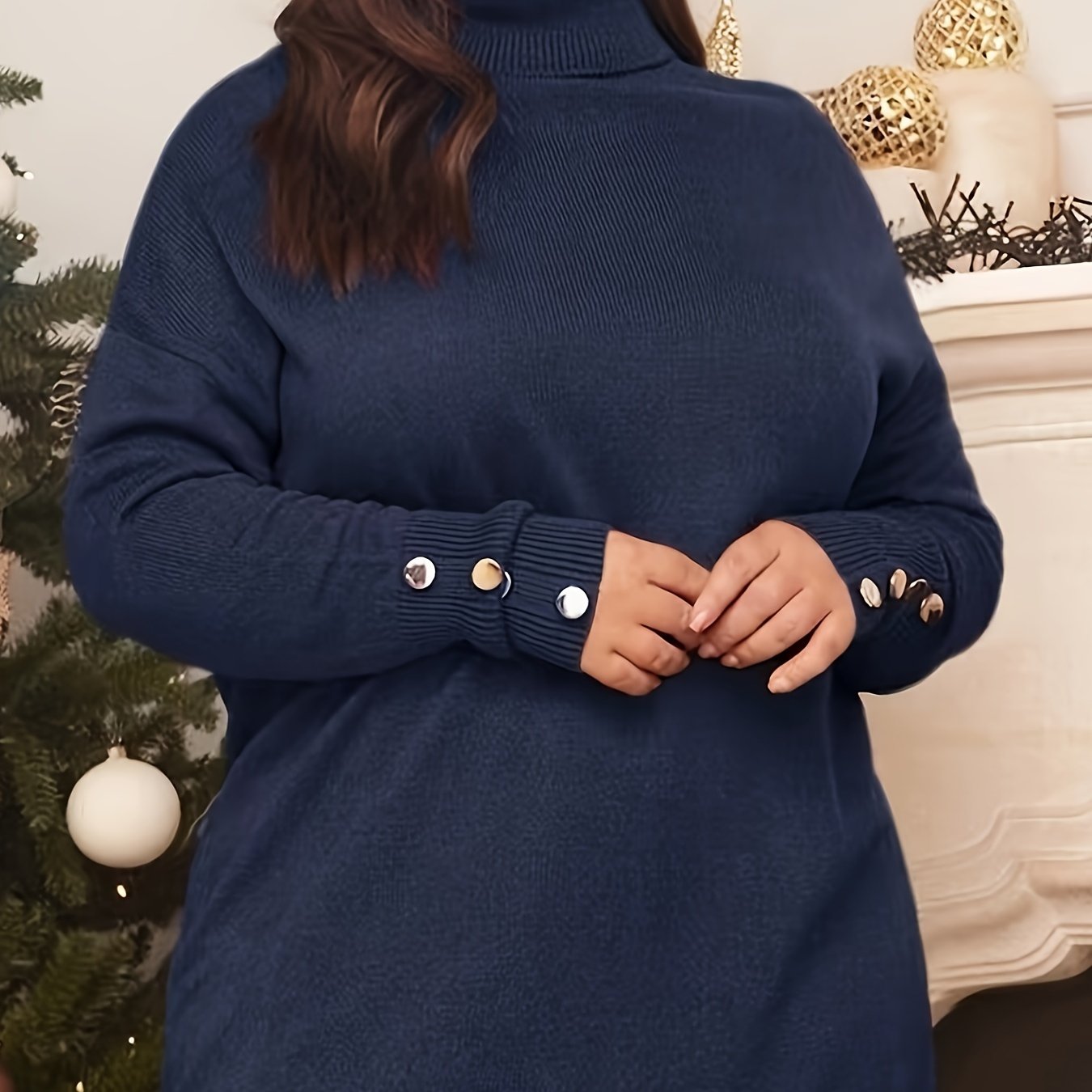 Plus Size Elegant Sweater, Women's Plus Button Jumper