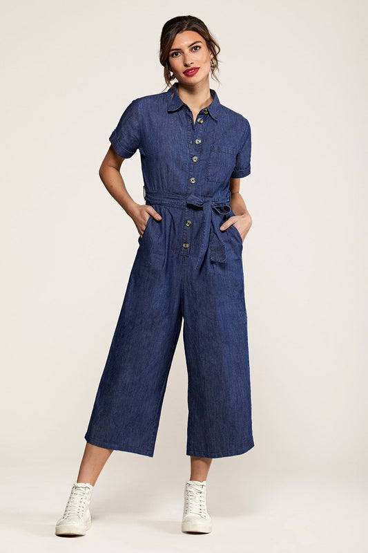 Yumi Blue Button Denim Jumpsuit