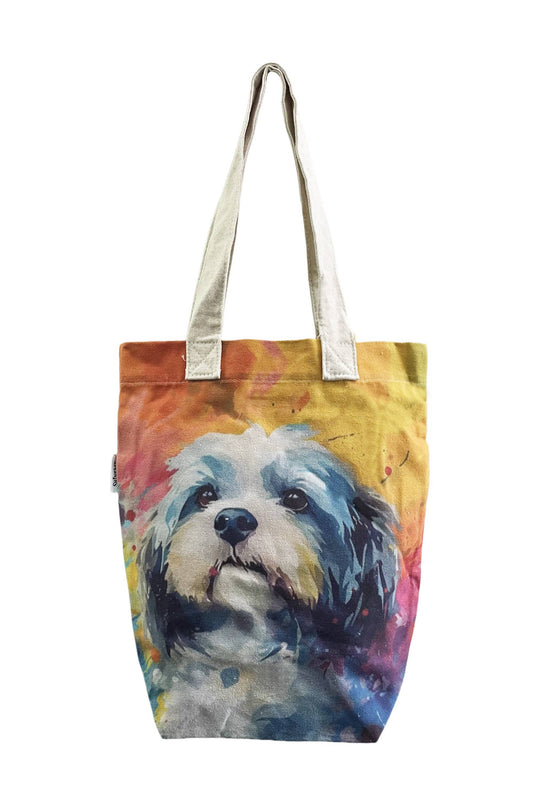 Shih Tzu Dog Print Cotton Tote Bag : Multi