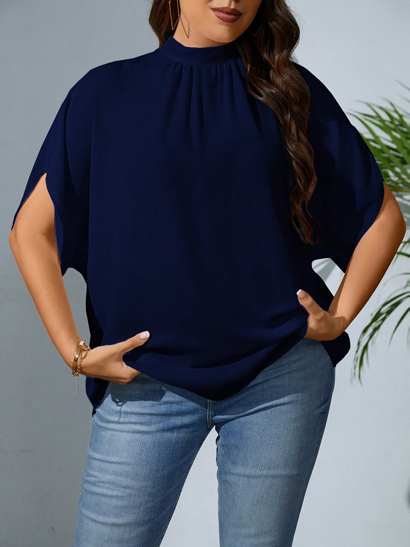 Plus Size Womens Batwing T-Shirt - Stylish Casual Tie Back with Cut Out Detail