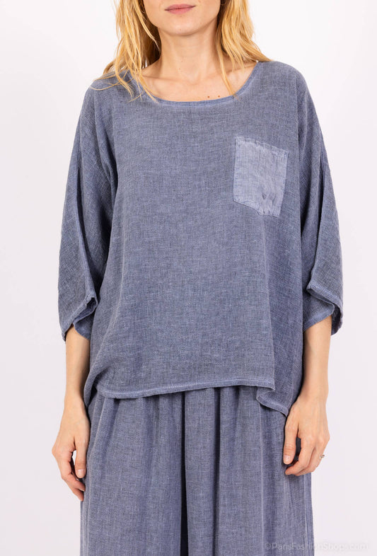 Linen cotton top with a side pocket