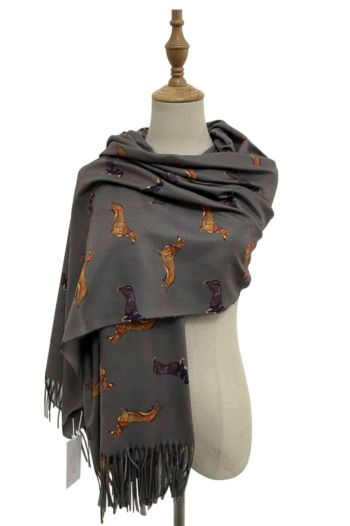 Dachshund Sausage Dog Print Tassel Scarf