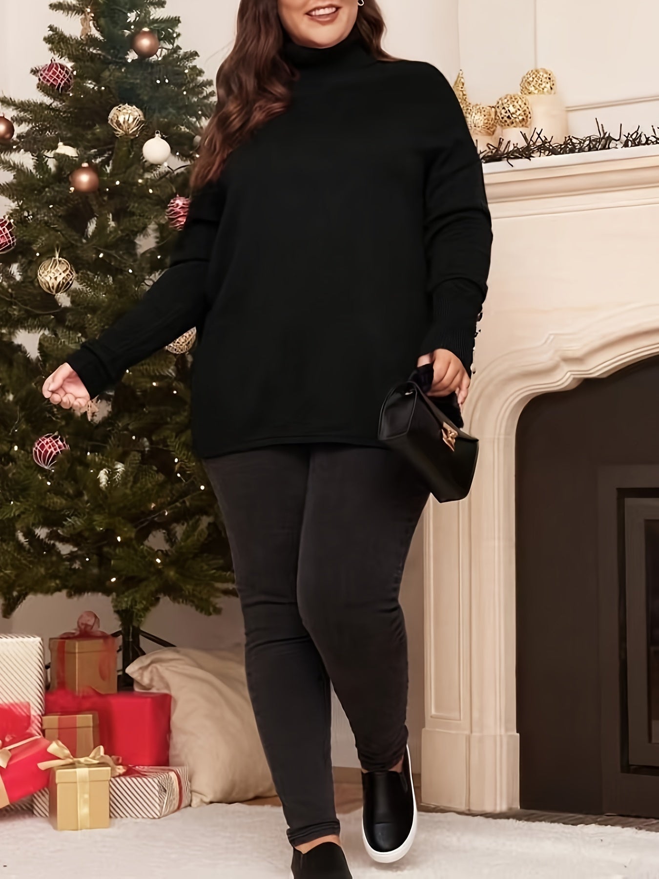 Plus Size Elegant Sweater, Women's Plus Button Jumper