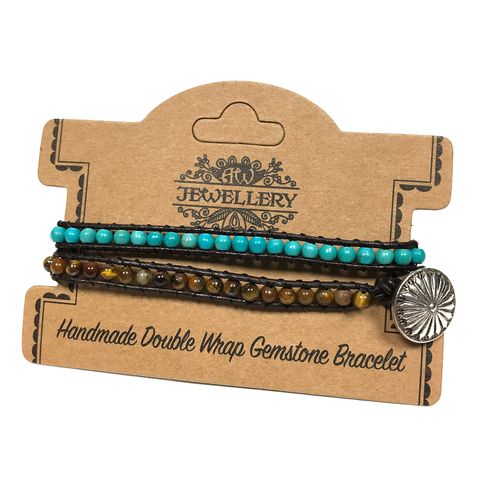 Double Wrap Bracelet - 50/50 - Turquoise & Tiger Eye