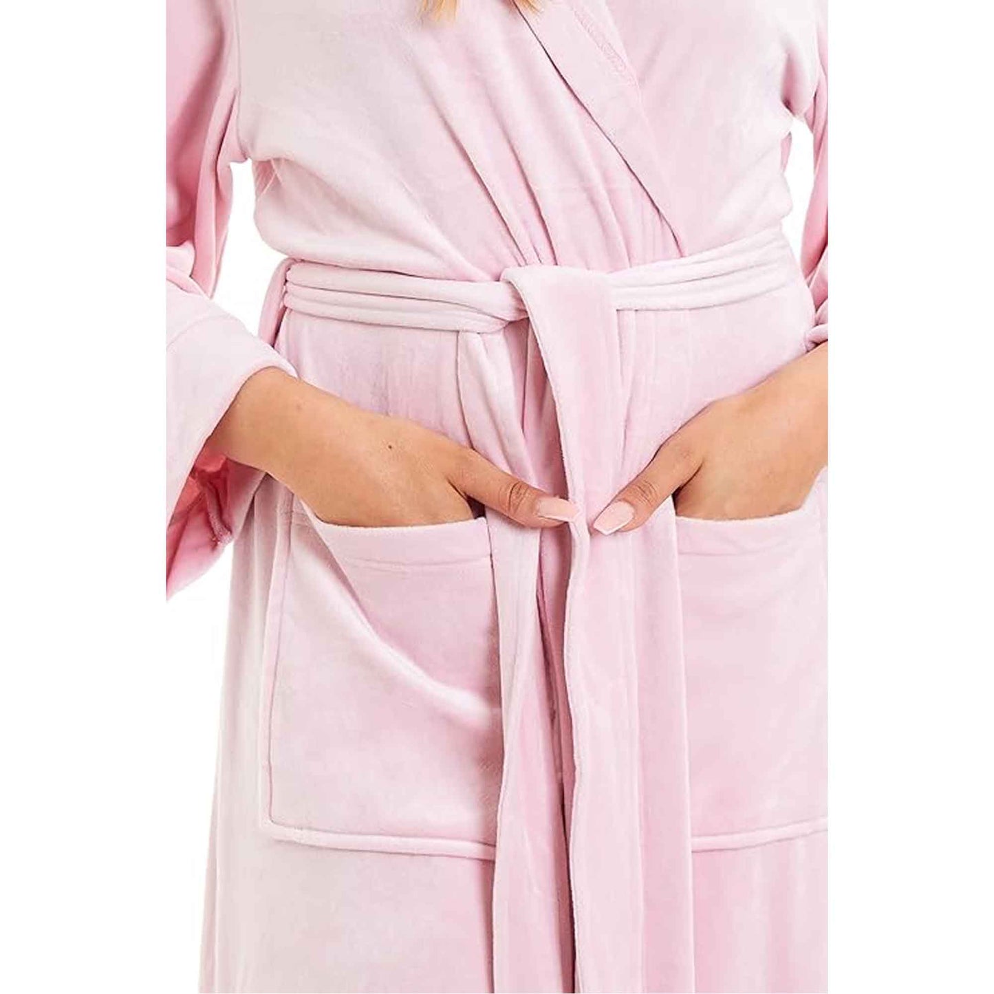 Elegant Women's Hooded Velour Robe Ultra-Soft Luxurious Bathrobe Perfect for Lounging Spa and Gym in Pink and Grey Adjustable Fit Multiple Sizes by Daisy Dreamer