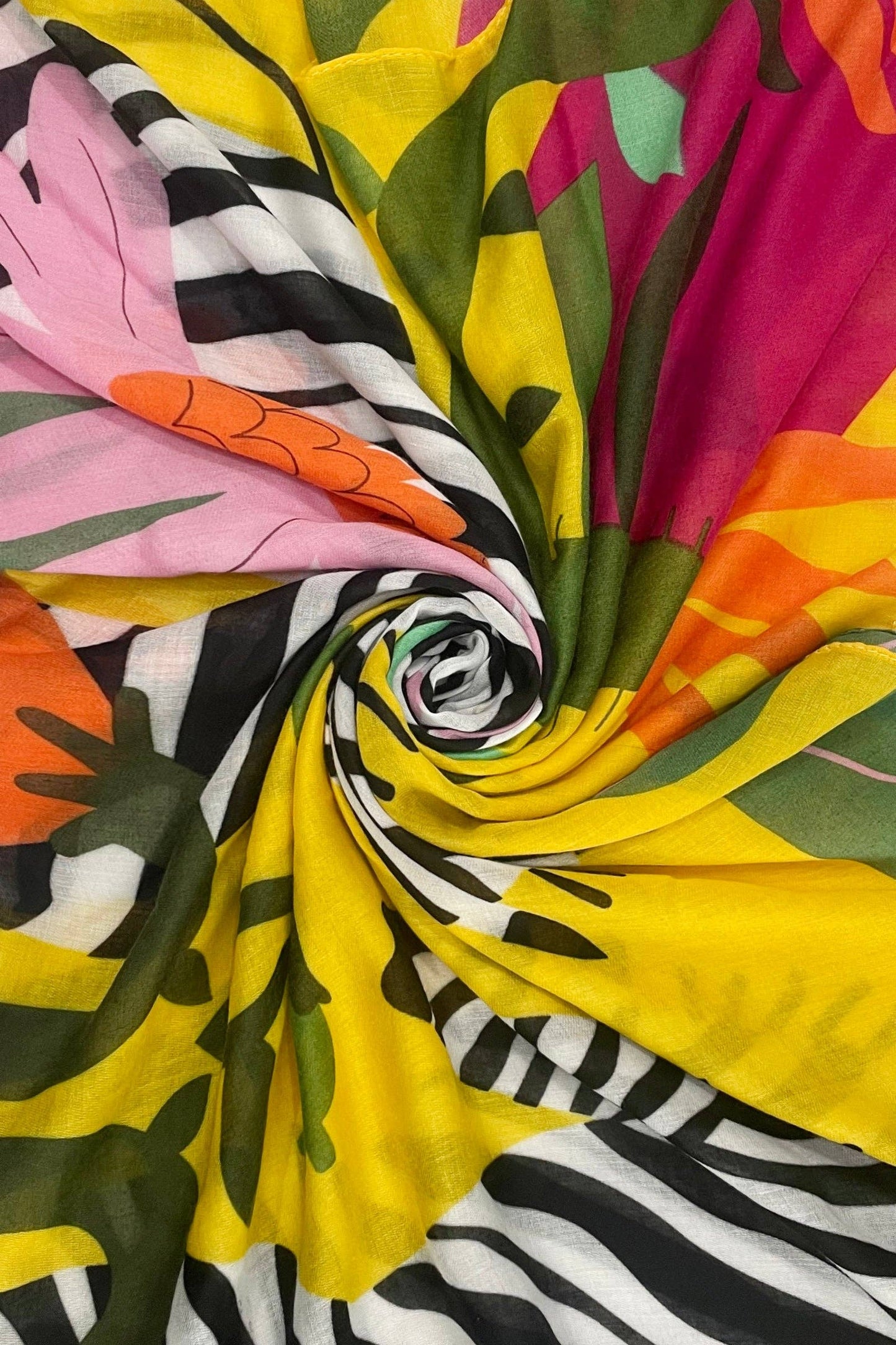 Bright Zebra Jungle Print Square Scarf: Yellow