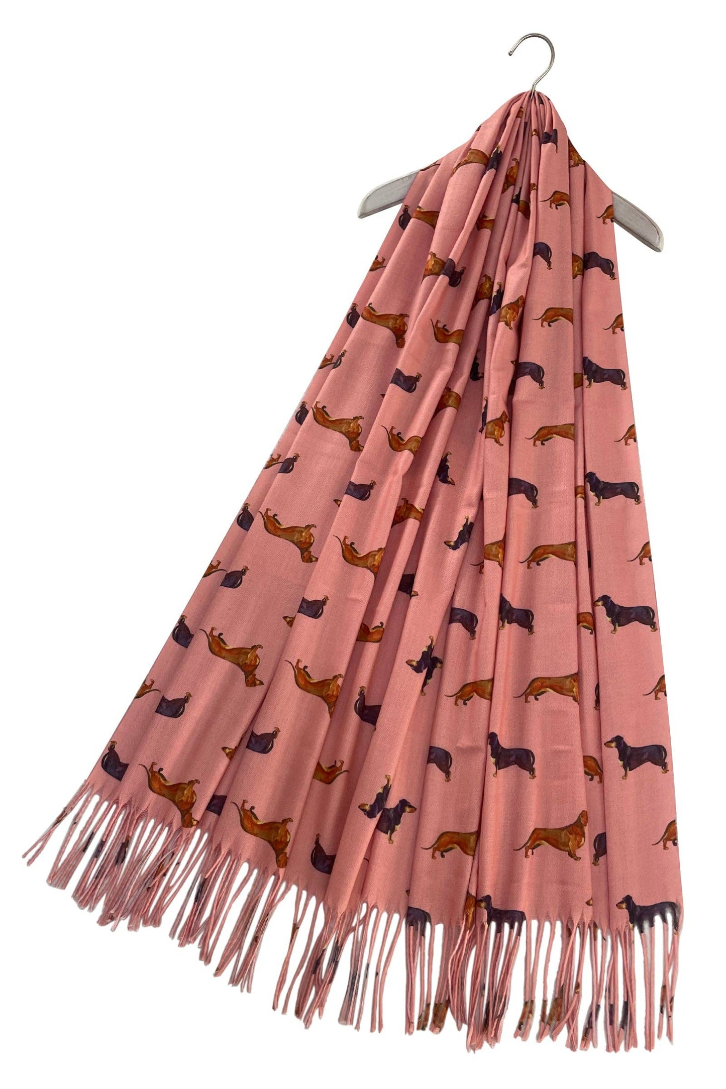 Dachshund Sausage Dog Print Tassel Scarf: Green
