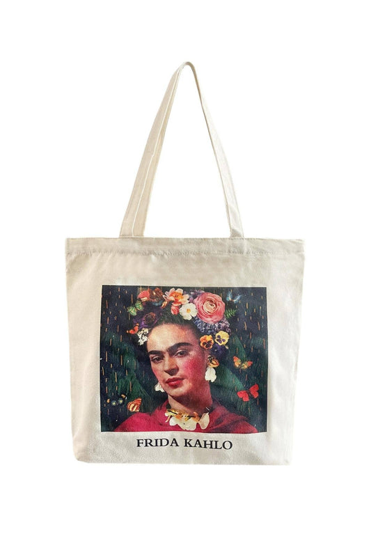 Frida Kahlo Portrait Cotton Tote Bag: Multi