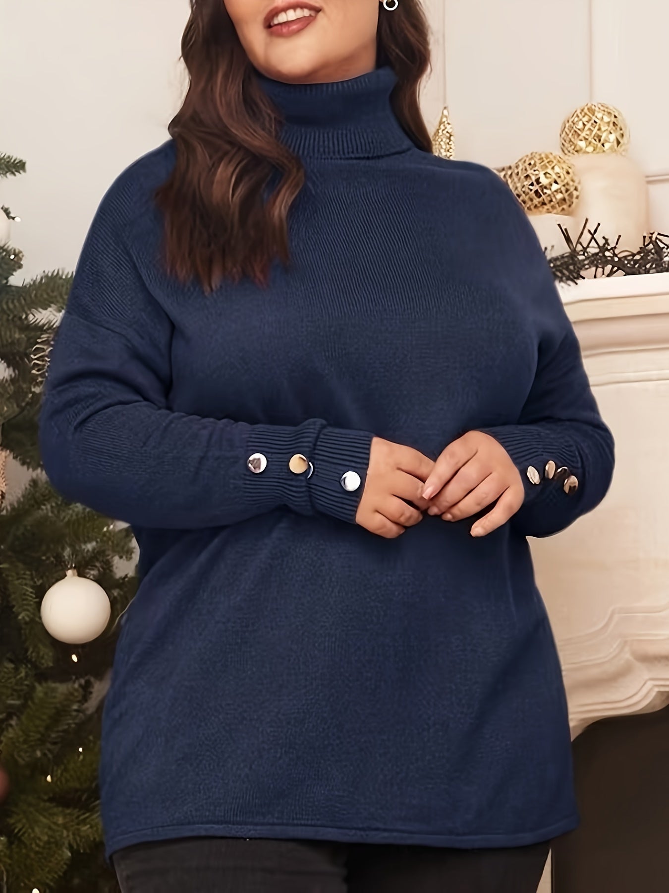 Plus Size Elegant Sweater, Women's Plus Button Jumper