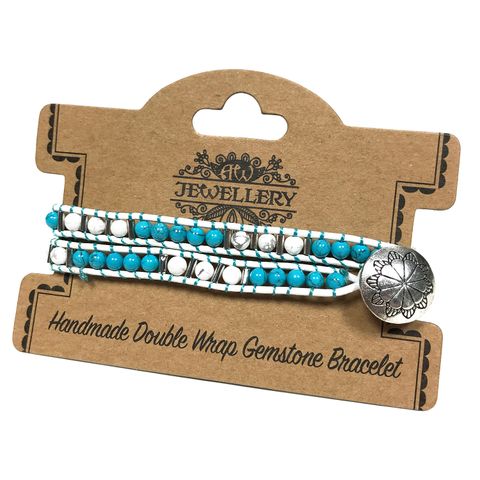 Double Wrap Bracelet - Turquoise & White Agate