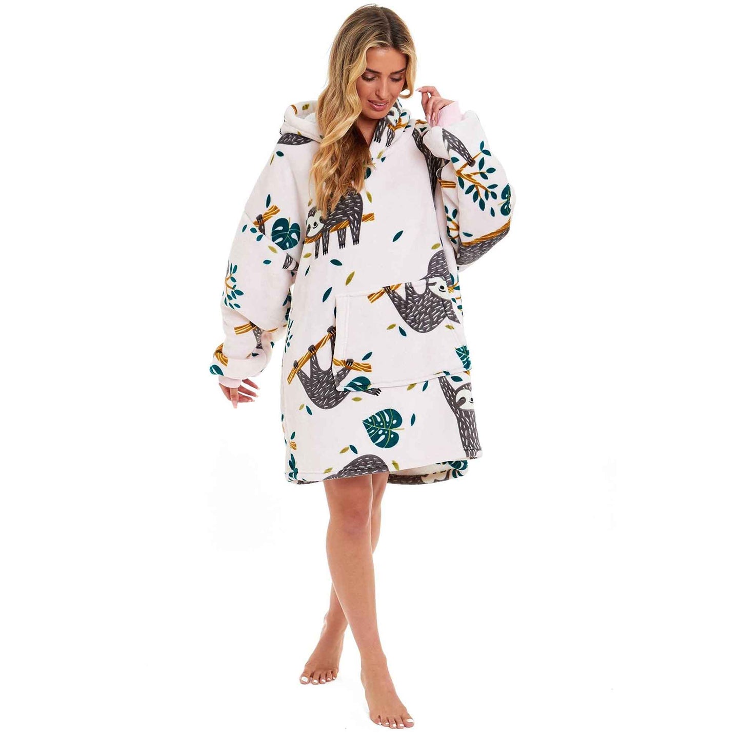 Giant Cozy Sloth Hooded Blanket Ultra Soft Sherpa Fur Plush Flannel Fleece Oversized Hoodie Sweatshirt for Adults and Kids Premium Loungewear by Daisy Dreamer