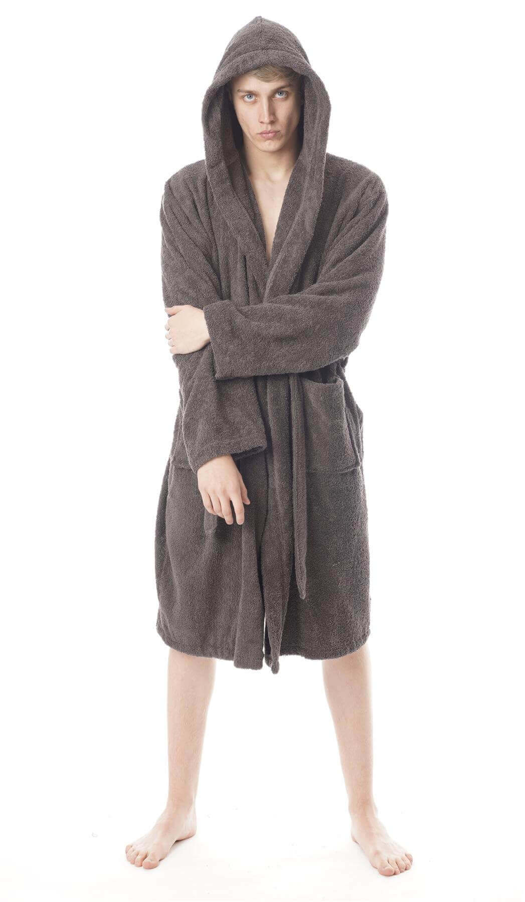 Hooded Mens Bathrobe Super Soft Terry Towelling Ultra Absorbing Flannel Black Navy Charcoal Long Pile Ideal for Shower Spa Home Gym Hotel by Toro Rocco