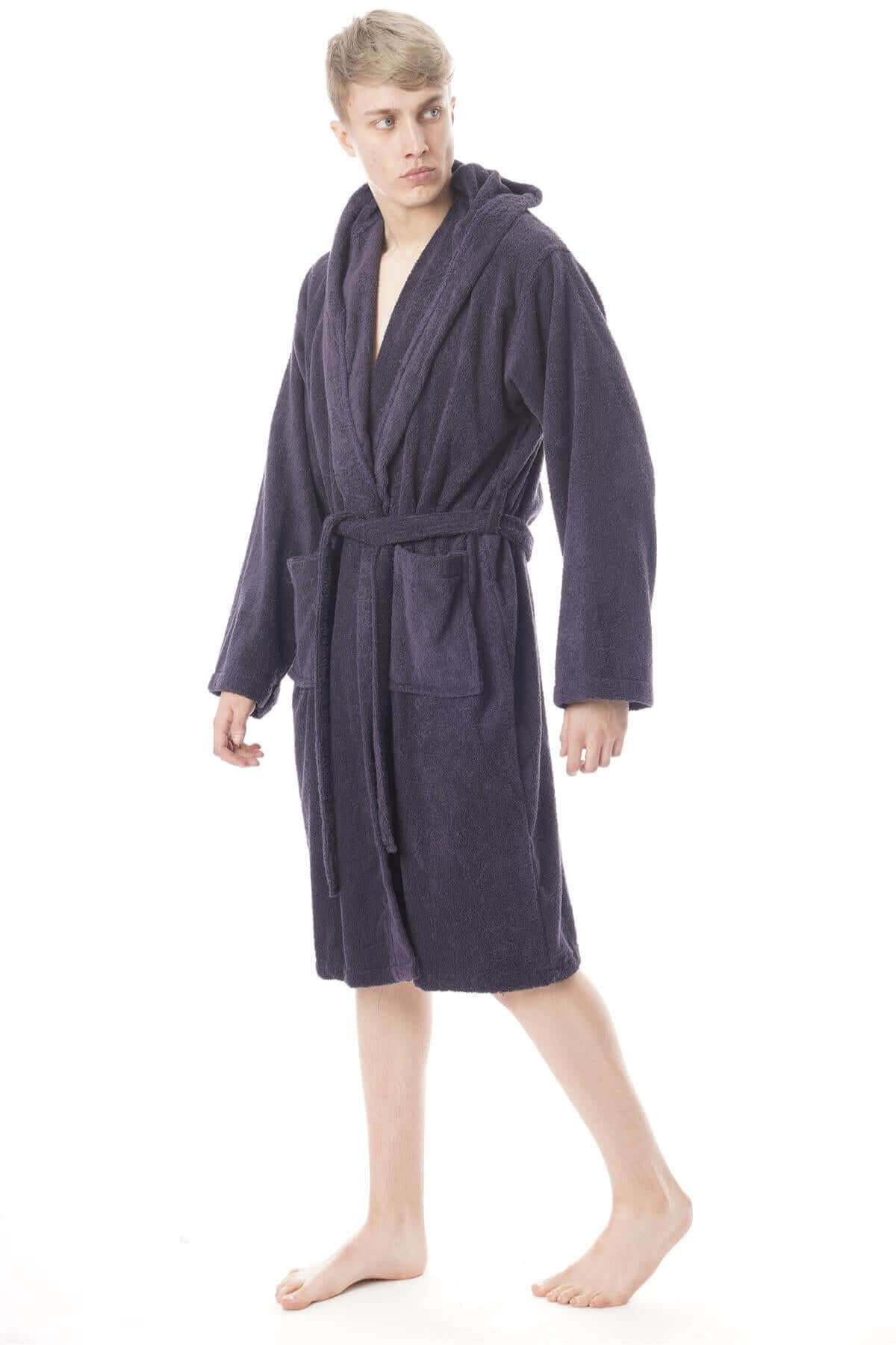 Hooded Mens Bathrobe Super Soft Terry Towelling Ultra Absorbing Flannel Black Navy Charcoal Long Pile Ideal for Shower Spa Home Gym Hotel by Toro Rocco