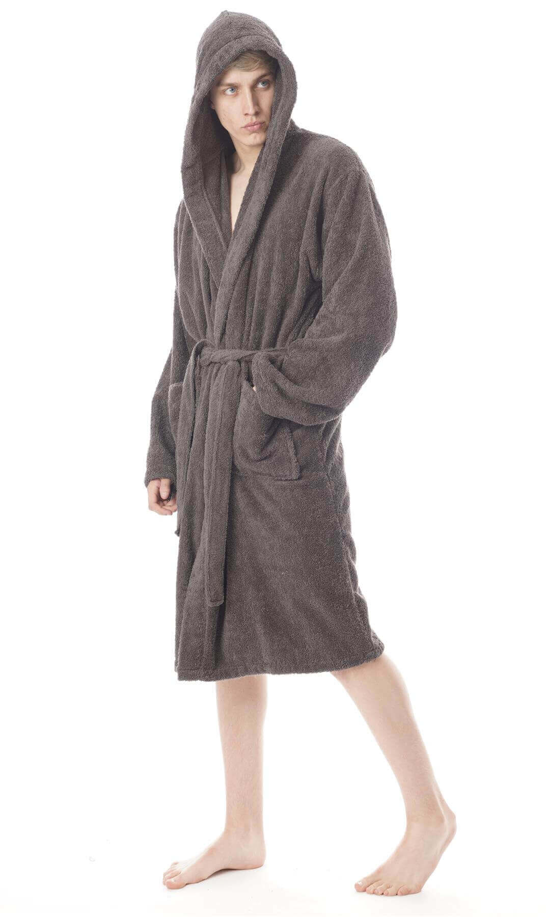 Hooded Mens Bathrobe Super Soft Terry Towelling Ultra Absorbing Flannel Black Navy Charcoal Long Pile Ideal for Shower Spa Home Gym Hotel by Toro Rocco