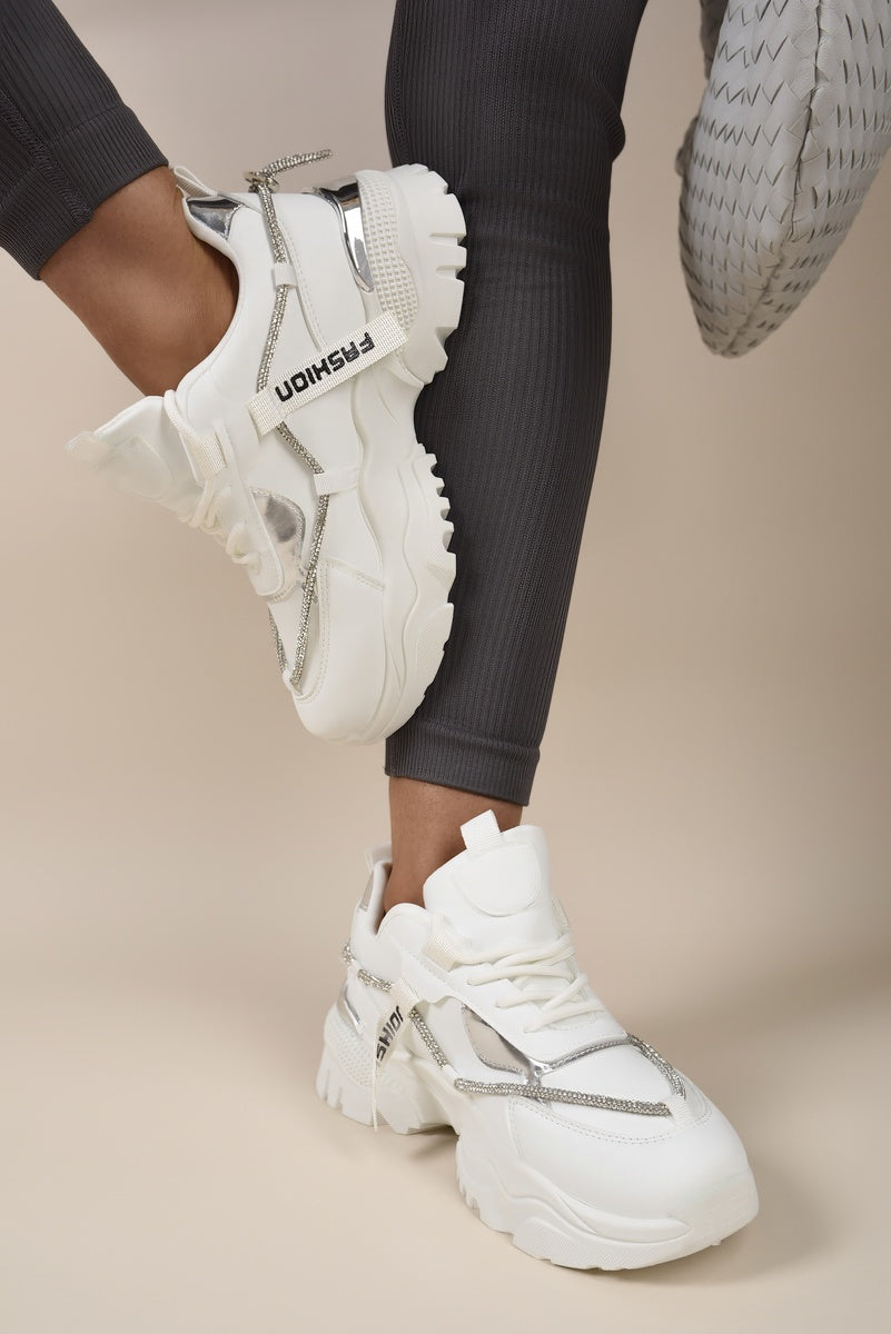 Chunky Glitter Trim Lace Up Trainers