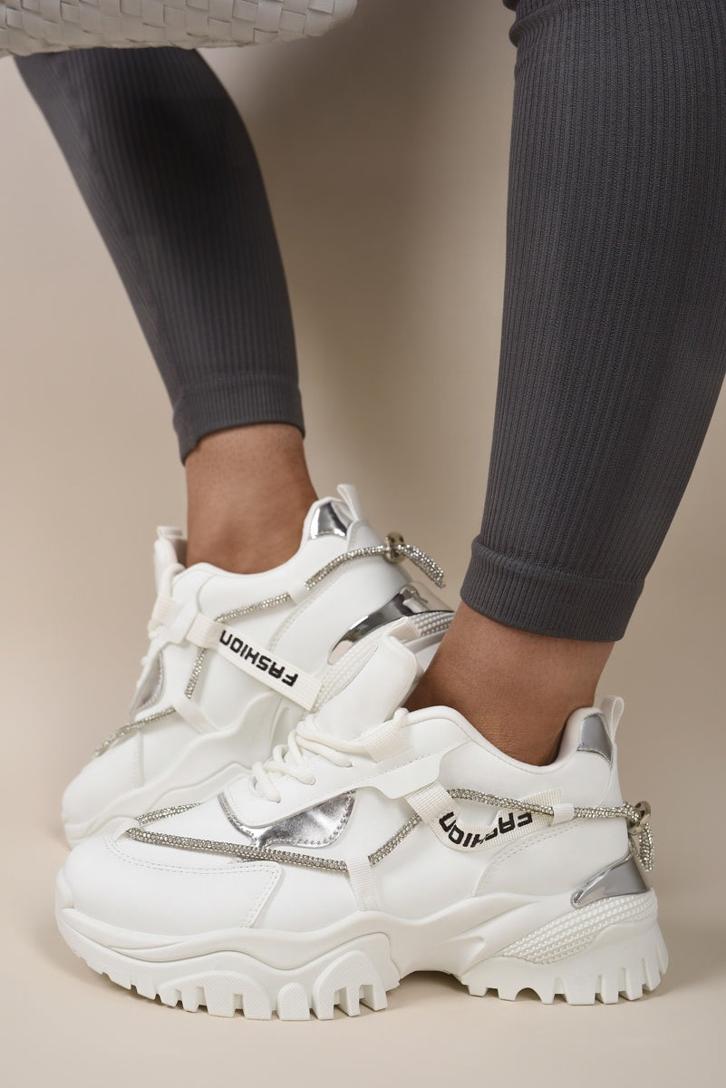 Chunky Glitter Trim Lace Up Trainers