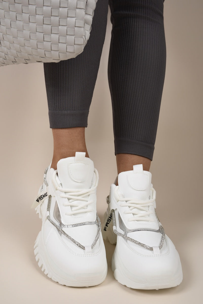 Chunky Glitter Trim Lace Up Trainers