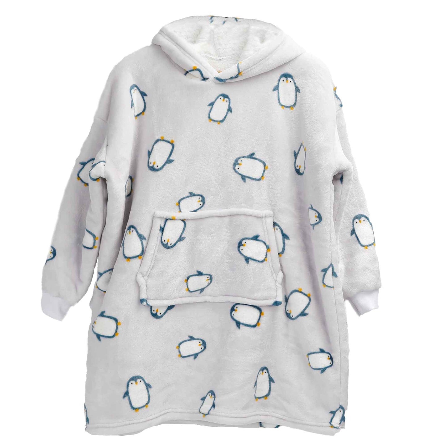 Kids Cozy Oversized Hooded Penguin Blanket Plush Flannel Fleece Hoodie with Sherpa Lining Ages 8-15 Warm Comfortable Durable Loungewear Gift by Daisy Dreamer