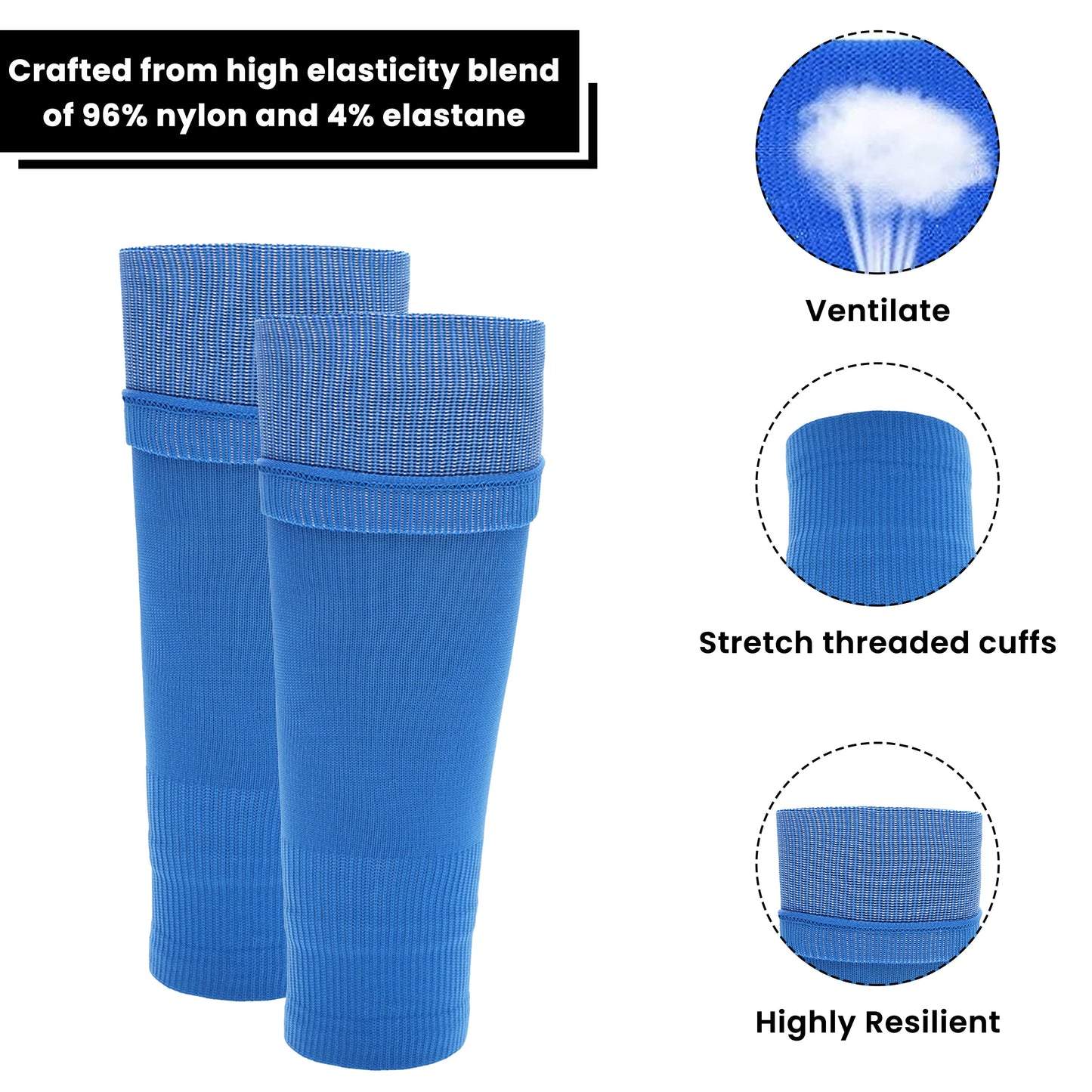 Kids Leg Sleeve Socks Blue Fits Over Calf Shin Pads Compression Sleeves for Football Training Running by Sock Stack