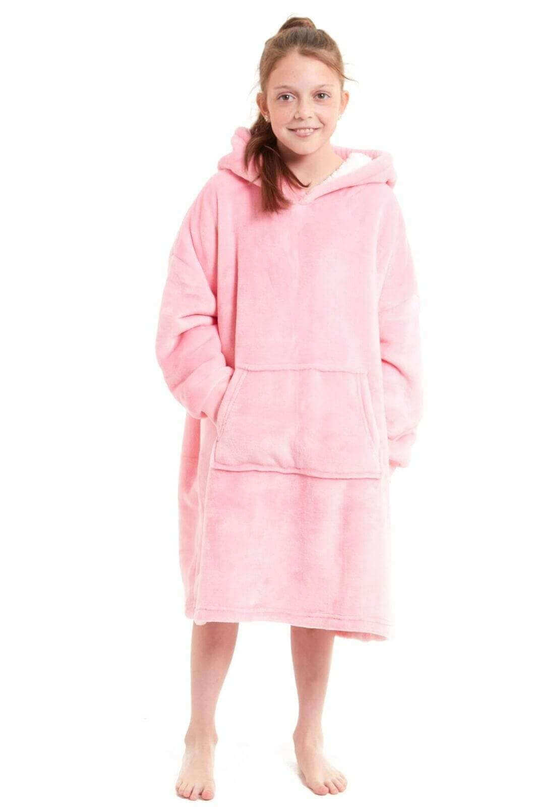 Kids Oversized Hooded Fleece Blanket with Reversible Sherpa Double Pocket Ultra-Soft Cozy Wearable Blanket for Lounging and Outdoor Ages 8-15 by Daisy Dreamer