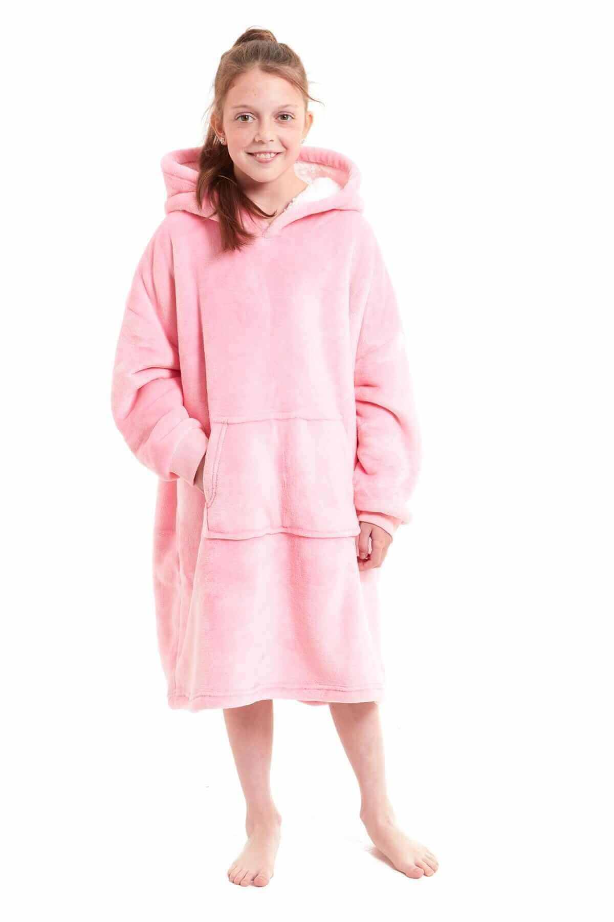 Kids Oversized Hooded Fleece Blanket with Reversible Sherpa Double Pocket Ultra-Soft Cozy Wearable Blanket for Lounging and Outdoor Ages 8-15 by Daisy Dreamer