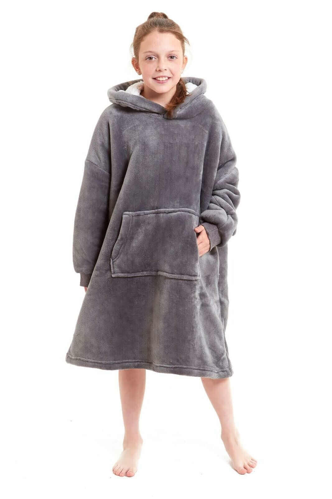 Kids Oversized Hooded Fleece Blanket with Reversible Sherpa Double Pocket Ultra-Soft Cozy Wearable Blanket for Lounging and Outdoor Ages 8-15 by Daisy Dreamer