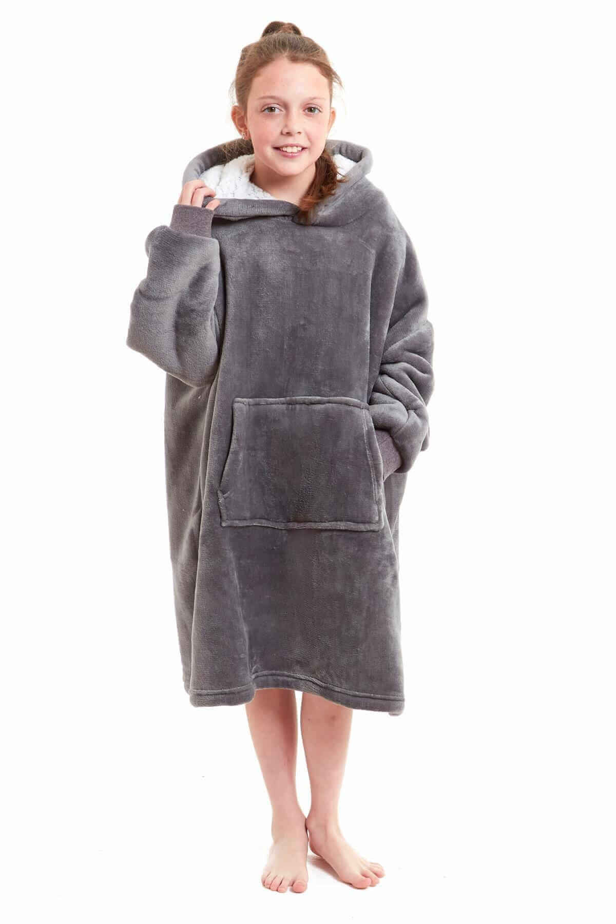 Kids Oversized Hooded Fleece Blanket with Reversible Sherpa Double Pocket Ultra-Soft Cozy Wearable Blanket for Lounging and Outdoor Ages 8-15 by Daisy Dreamer