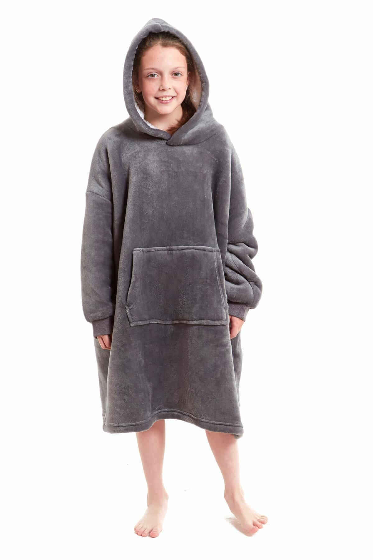 Kids Oversized Hooded Fleece Blanket with Reversible Sherpa Double Pocket Ultra-Soft Cozy Wearable Blanket for Lounging and Outdoor Ages 8-15 by Daisy Dreamer