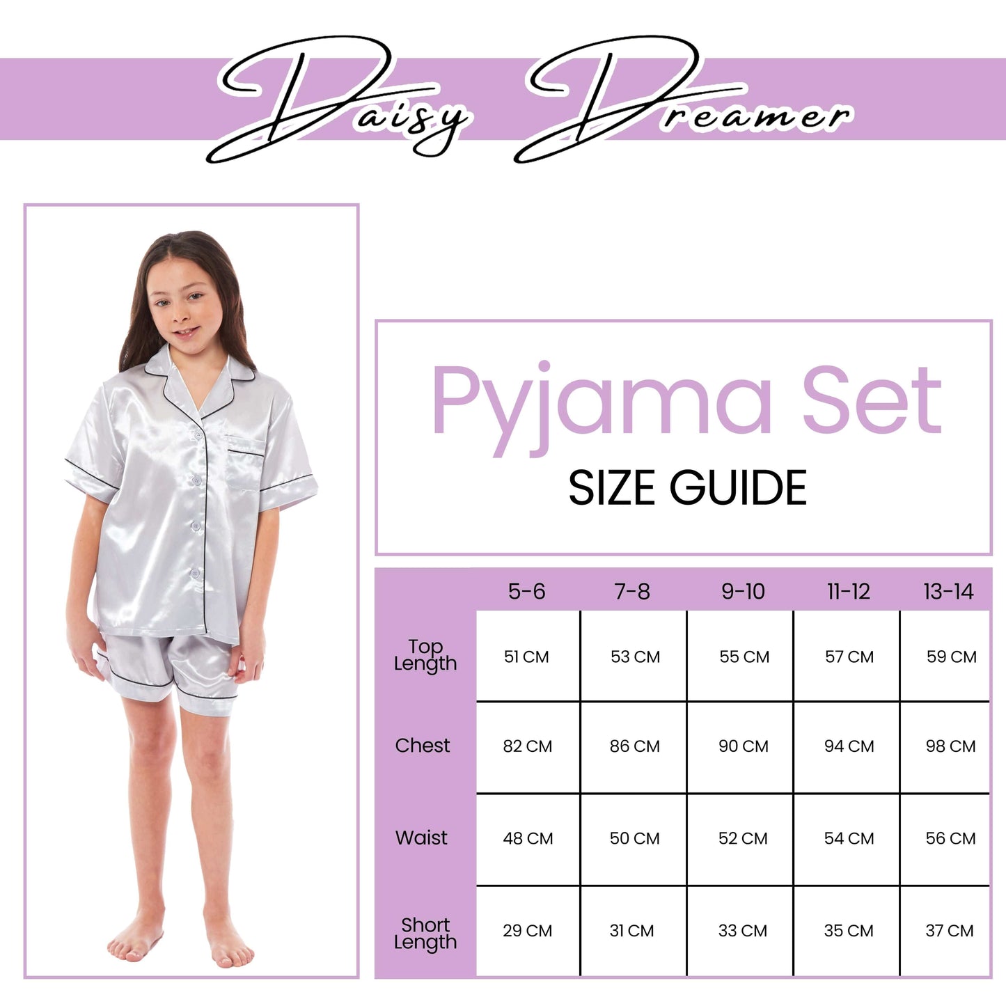 Kids Satin Silk Pyjama Set for Girls with Button-Down Shirt and Loose-Fitting Pants Comfortable Loungewear in Black Pink Grey Ages 5-14 by Daisy Dreamer
