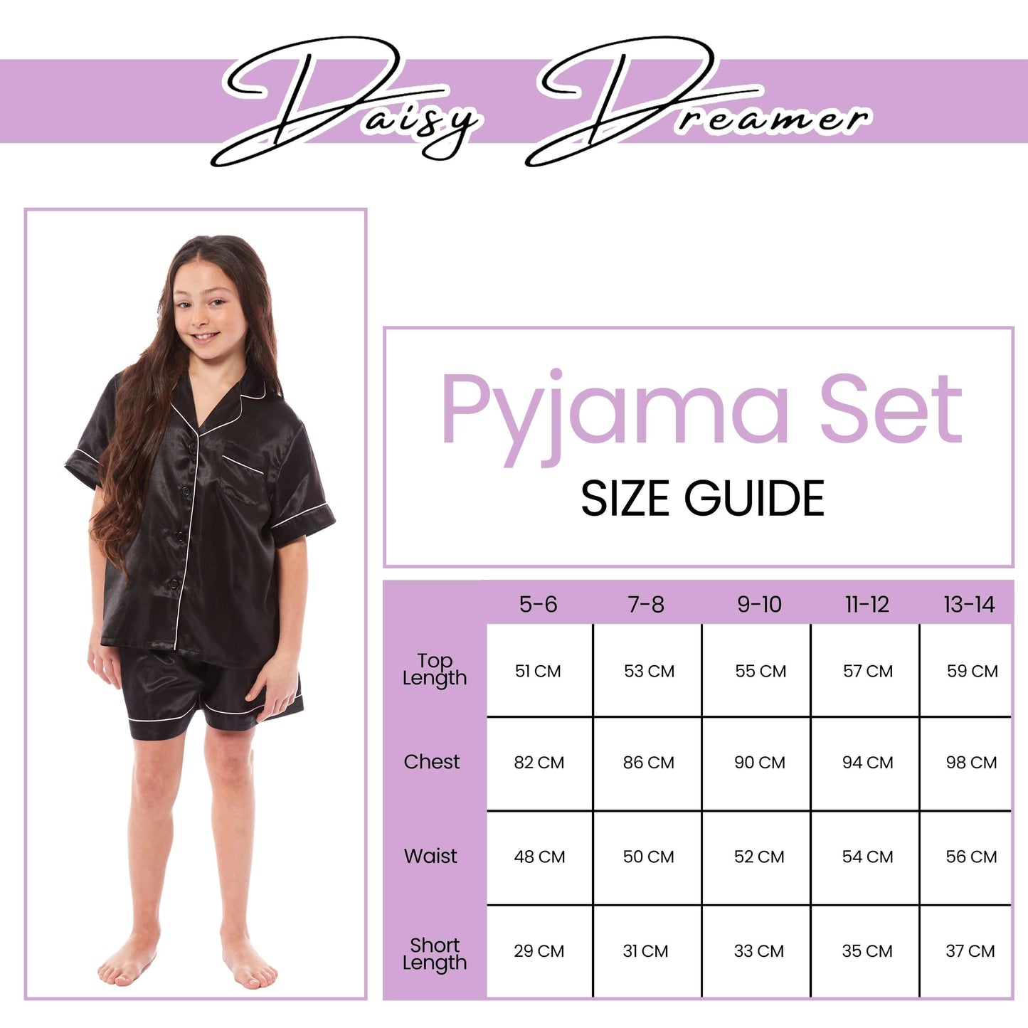 Kids Satin Silk Pyjama Set for Girls with Button-Down Shirt and Loose-Fitting Pants Comfortable Loungewear in Black Pink Grey Ages 5-14 by Daisy Dreamer